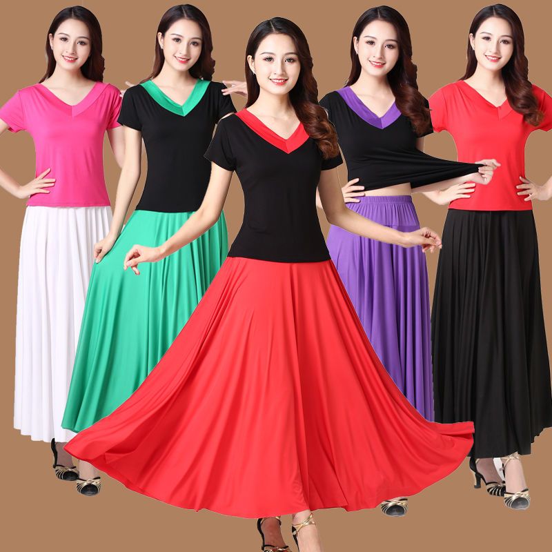 中老年广场舞服装新款舞蹈服裙子套装短袖上衣大妈长裙两件套女夏
