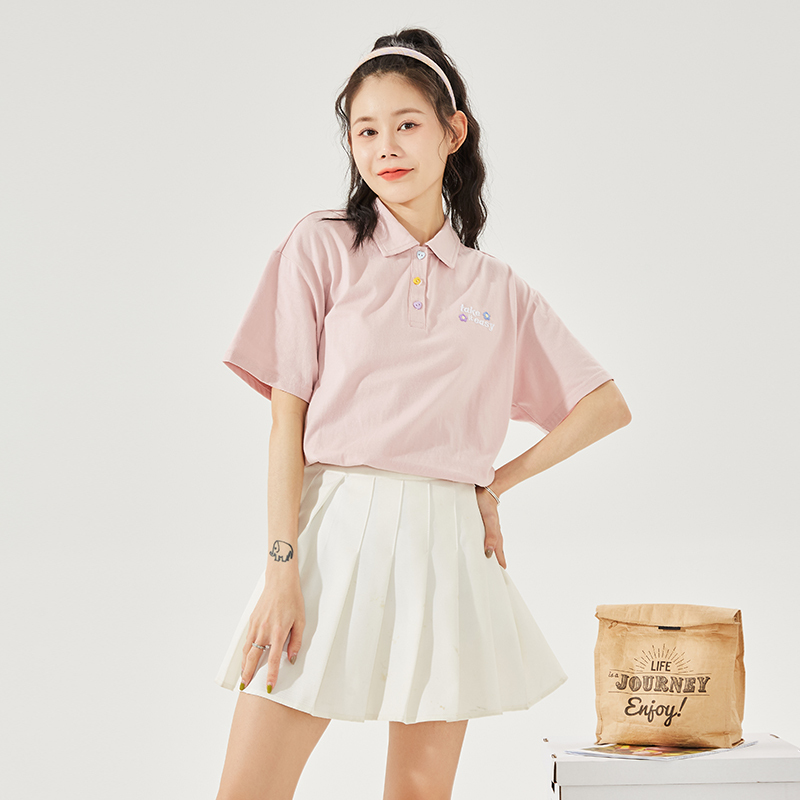 唐狮夏新款女Polo短袖T恤女韩版宽松甜美学生外穿别致上衣DY