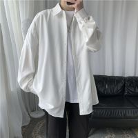 夏季垂感冰丝衬衫男装长袖防晒外套宽松胖子大码韩版潮流痞帅衬衣 白色-冰丝清爽 S