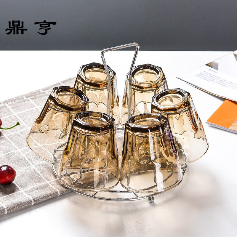 鼎亨加厚耐热家用玻璃水杯套装6只套装泡茶水杯茶杯果汁啤酒杯带