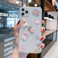 立体独角兽苹果12ProMax手机壳苹果11女iPhone7p/8plus/6软胶X/XR 立体粉色兔子--透明 苹果1