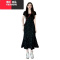 YIBUSHENG法式黑色碎花短袖连衣裙子女装季2024新款修身收腰显瘦气质长裙