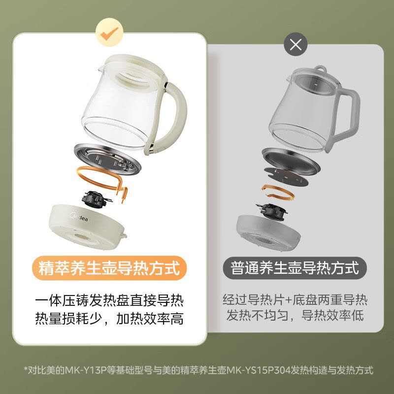 美的(Midea)养生壶0胶水煮茶壶烧水壶花茶壶10大功能12h恒温11档控温保温煮茶器1.5L YS15P304图片