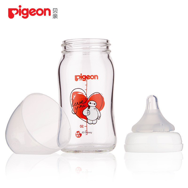 贝亲(pigeon)Disney“自然实感”宽口径玻璃彩绘奶瓶160ml配SS奶嘴(大白-爱心)aa136
