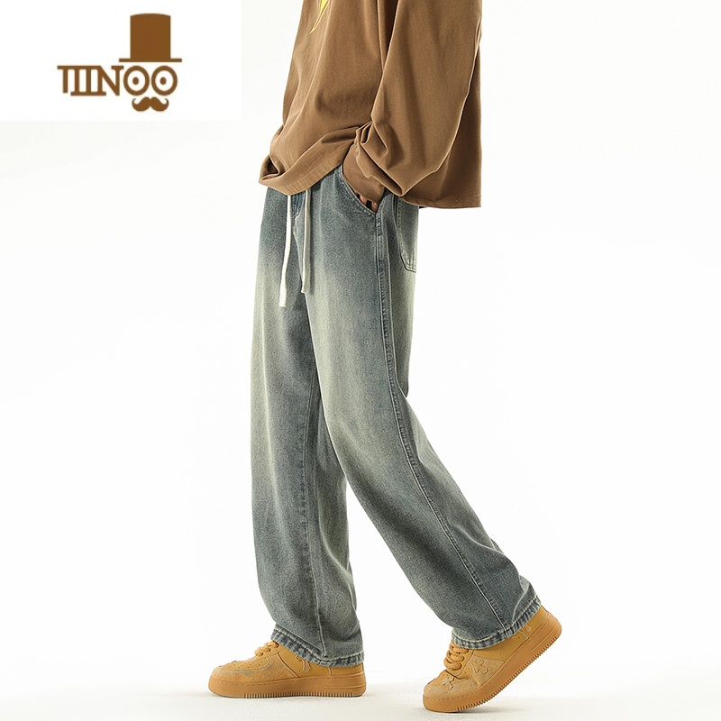 YANXU复古直筒牛仔裤男宽松休闲垂感阔腿长裤美式潮牌男生高街裤子高清大图