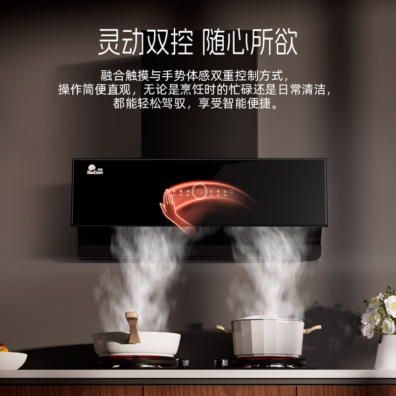 红日(RedSun)家用侧吸式油烟机 25立方大风量 70%高热效 一级能效烟灶套装 JEM26H+EX28B天然气