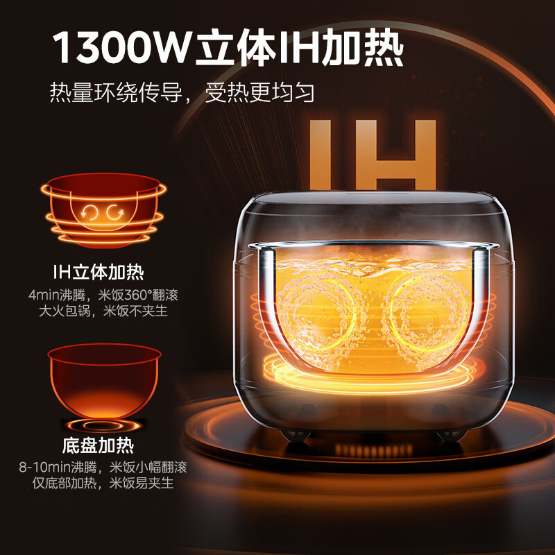美的(Midea)电饭煲MB-HC459S 0涂层内胆电饭锅IH加热4L大容量316L不锈钢内胆多功能智能预约煮饭锅
