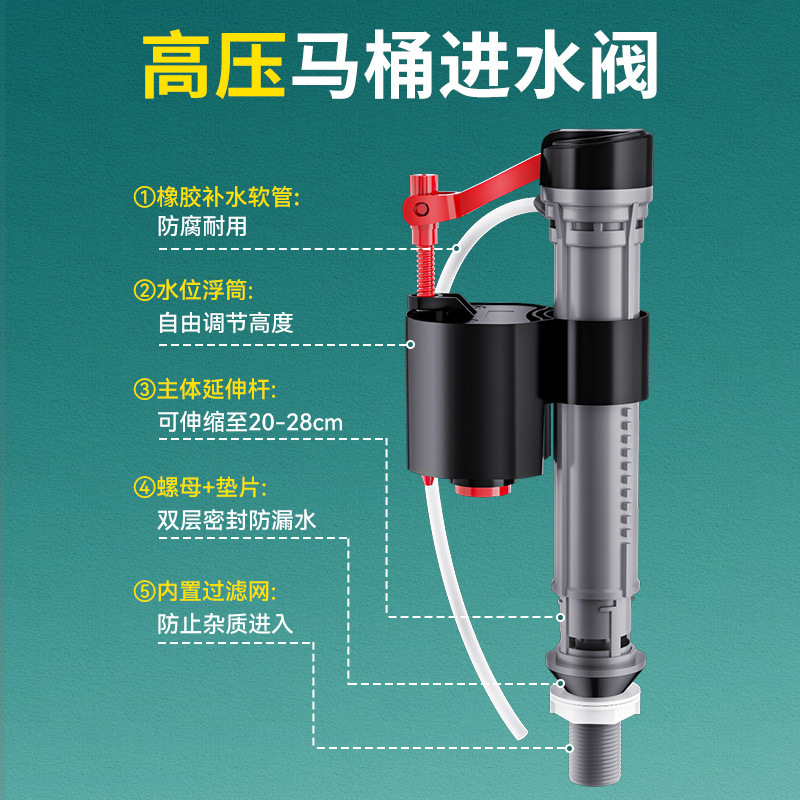马桶水箱配件进水阀通用上排水阀抽水进水器座便器冲水箱浮球-【高20CM】马桶水件3件套-小按键