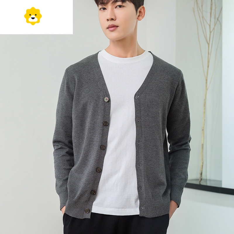 fishbasket开衫男v领春秋新款宽松大码毛衣外穿休闲针织开衫男士外套