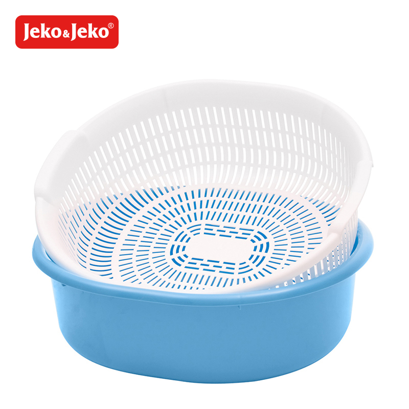 JEKO&JEKO 大号椭圆形双层滤水篮果蔬筛子沥水筛水果篮洗菜盆滤水筛洗菜盆果盘 SWB-6096