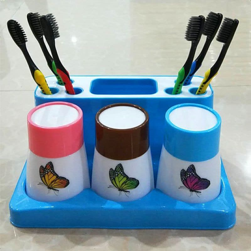 1/2/3口之家牙刷架洗漱套装情侣牙膏架漱口杯牙刷盒刷牙杯架台式 心形款粉色图片