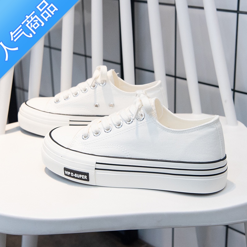 SUNTEK2023夏季新款帆布鞋女鞋子百搭厚底板鞋春秋款球鞋布鞋小黑鞋高清大图