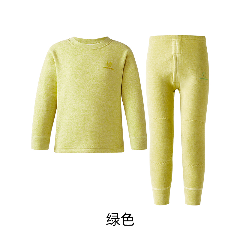 恒源祥儿童保暖内衣男童加绒加厚秋衣秋裤中大童女孩羊毛蚕丝套装 羊毛蚕丝加绒加厚-绿色男童 110cm(建议身高90-110cm体重25-35斤