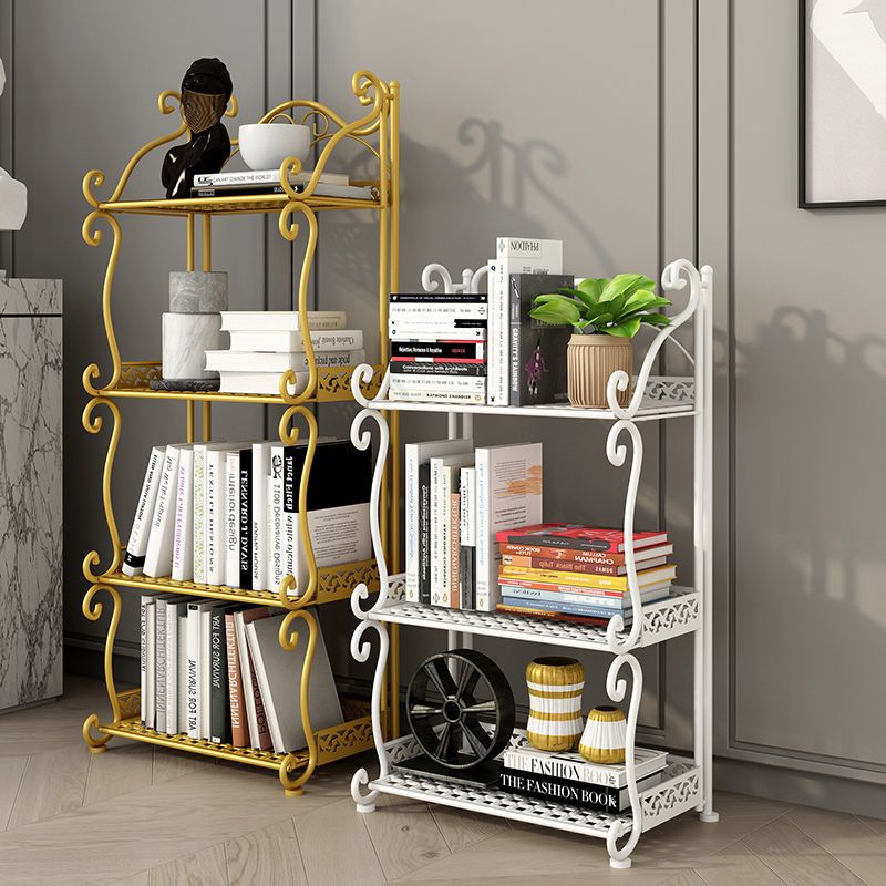 铁艺书架书柜收纳置物架简易儿童落地书架客厅简约创意艺术书柜墙白色