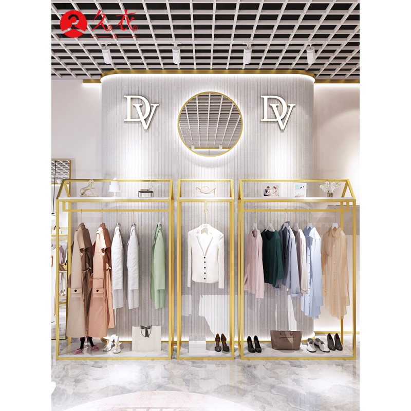 服装店展示架服装架女装店货架陈列架靠墙组合挂衣架落地货架晾晒架 三维工匠 正挂三角:60*40*190cm 官方标配
