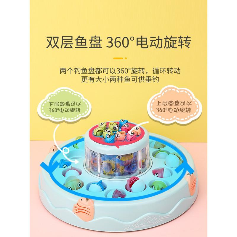 粉色[21鱼+4竿]+音乐旋转 钓鱼玩具儿童多功能益智早教3岁小孩磁性鱼1男孩2一至二宝宝4女生