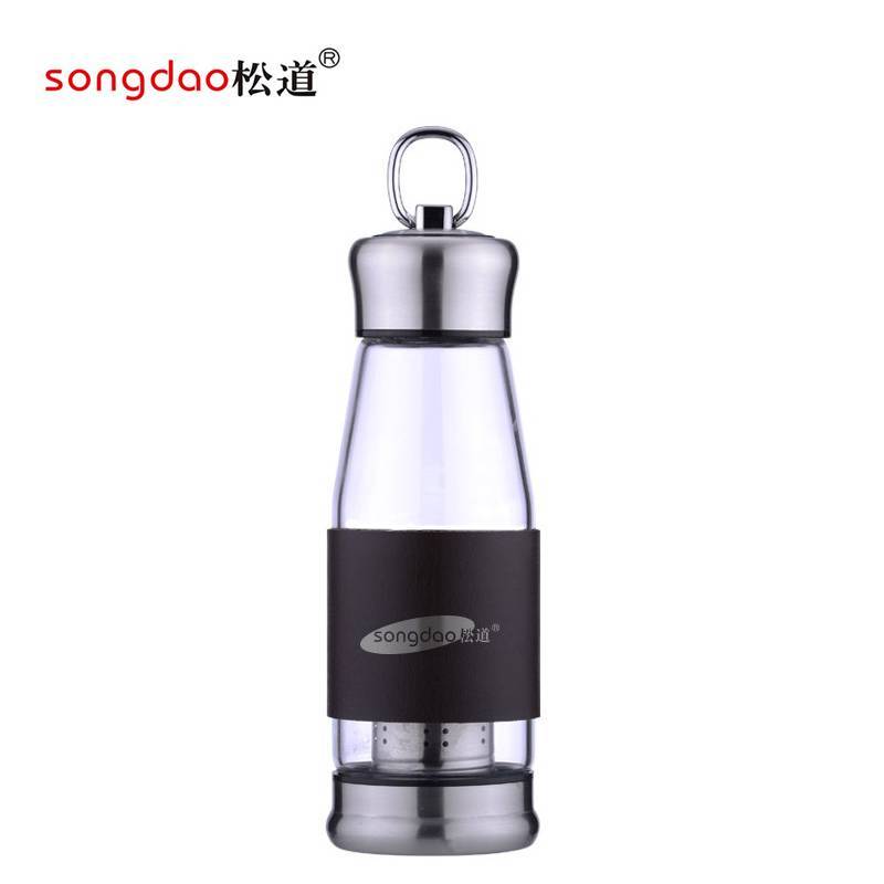 松道 玻璃杯 带盖耐高温茶水分离便携泡茶杯旅行杯玻璃水杯SD225系列 只(SD225-380ML)