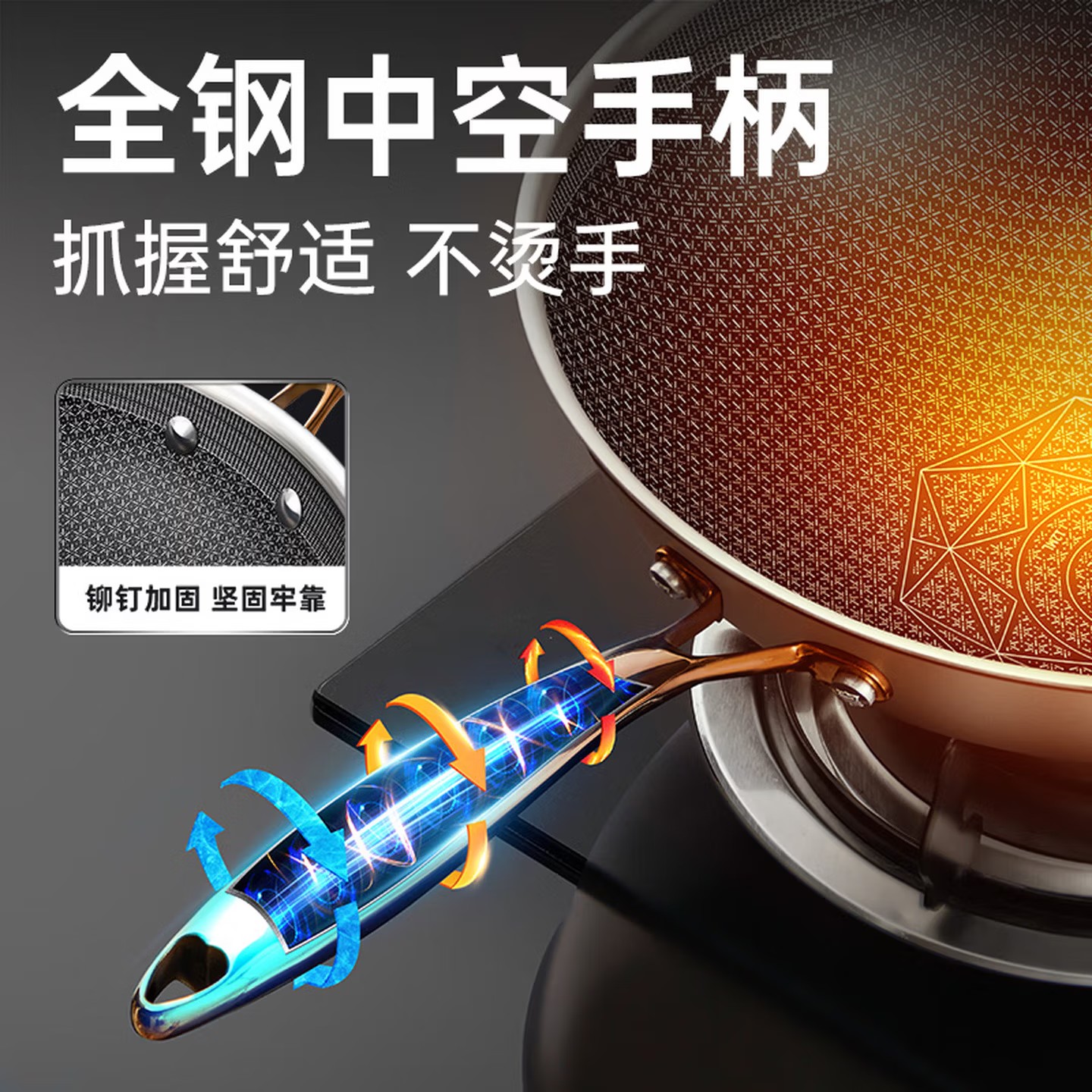 炊大皇(COOKER KING) 彩金蜂窝 炒锅(带盖)CG30CJ高清大图