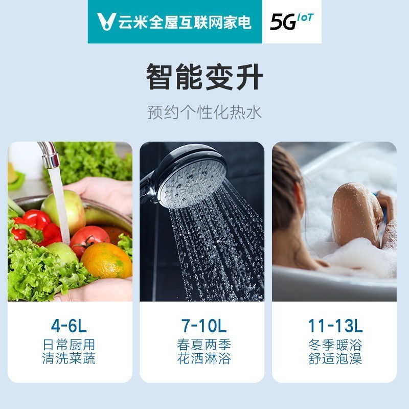 云米(VIOMI) 13升家用燃气热水器Fire 智能变频恒温 节能省气 低水压启动 断电记忆热水器天然气VGW1310
