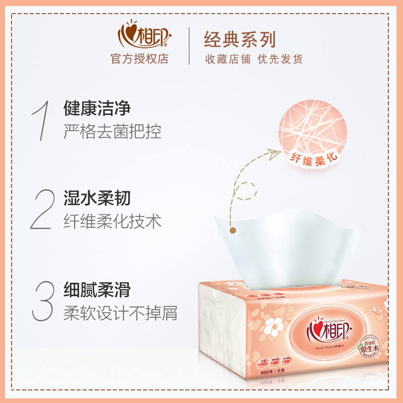 心相印 抽纸 经典系列110抽24包三层塑装纸面巾(8包*3提) DT24180(箱装)高清大图