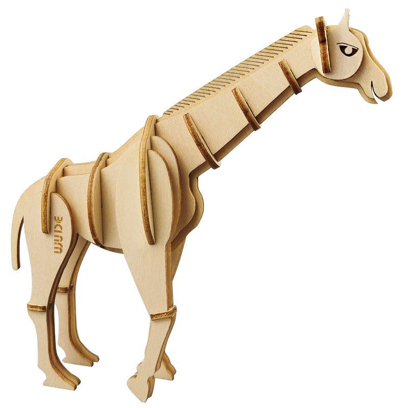 wude梅花鹿动物木制立体3d拼图木质diy积木玩具儿童手工拼装模型组装