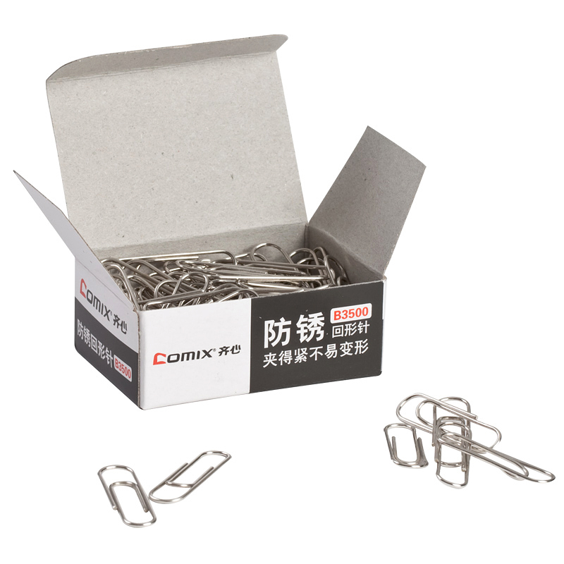 齐心(comix) SW B3500 防锈回形针29mm 100枚/盒 10盒装