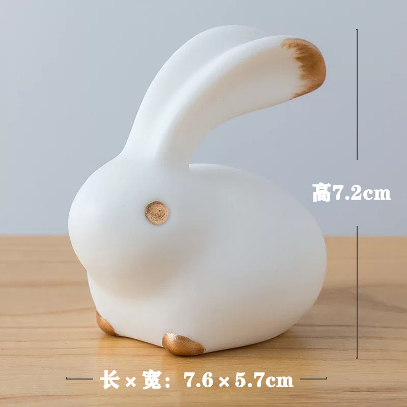 可爱陶瓷兔子摆件小白兔创意酒柜家居装饰品动物工艺品桌面小摆件 三维工匠 素烧[白瓷吉祥兔]高清大图