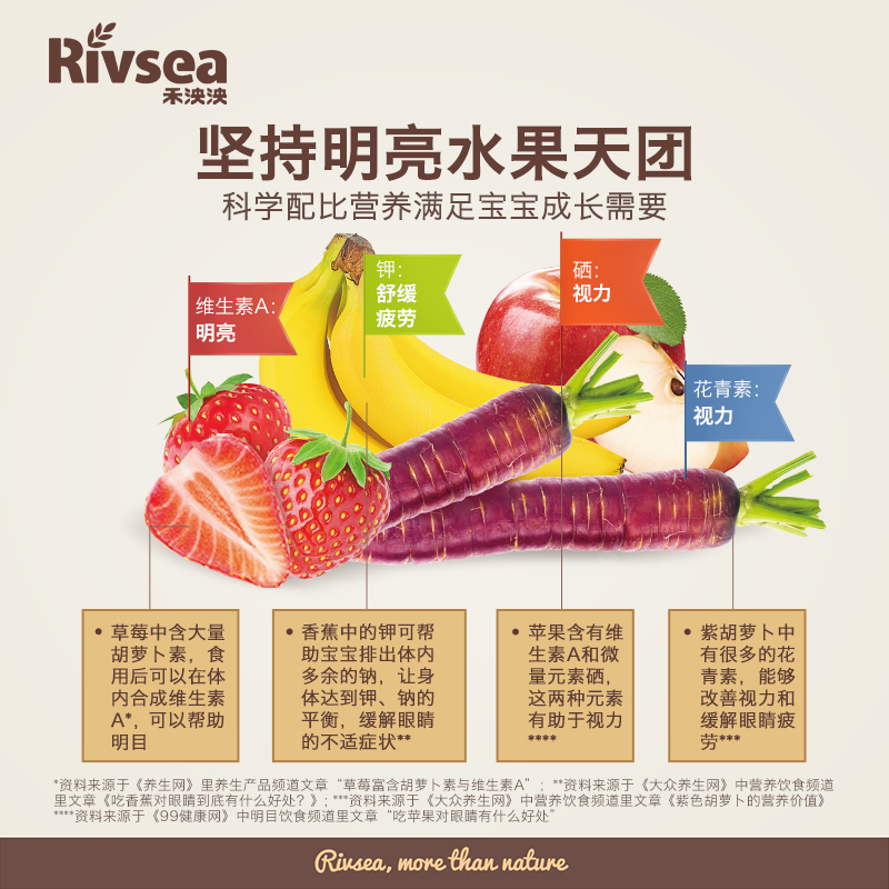 禾泱泱(Rivsea)原装进口草莓紫胡萝卜泥100g 宝宝辅食 果泥无添加糖盐