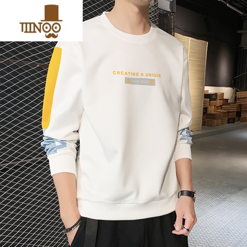 YANXU男士卫衣2023春季新款潮牌ins宽松圆领长袖t恤男装休闲打底衫高清大图