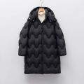 90绒新国标白鸭绒冬加长款简约时尚波浪连帽加厚羽绒服女_77 S 黑色