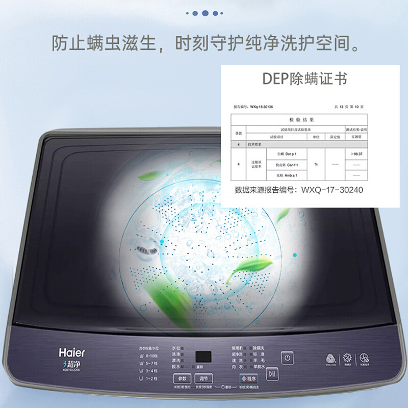 海尔(Haier)10公斤 全自动 波轮洗衣机 家用 智能自编程 羊毛 除螨洗 量衣进水 XQB100-Z206