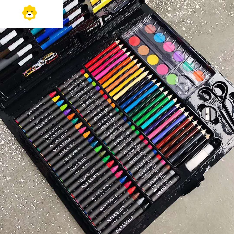 喻娄件套儿童绘画笔套装移动的画室美术礼盒水彩笔油画棒蜡笔工具