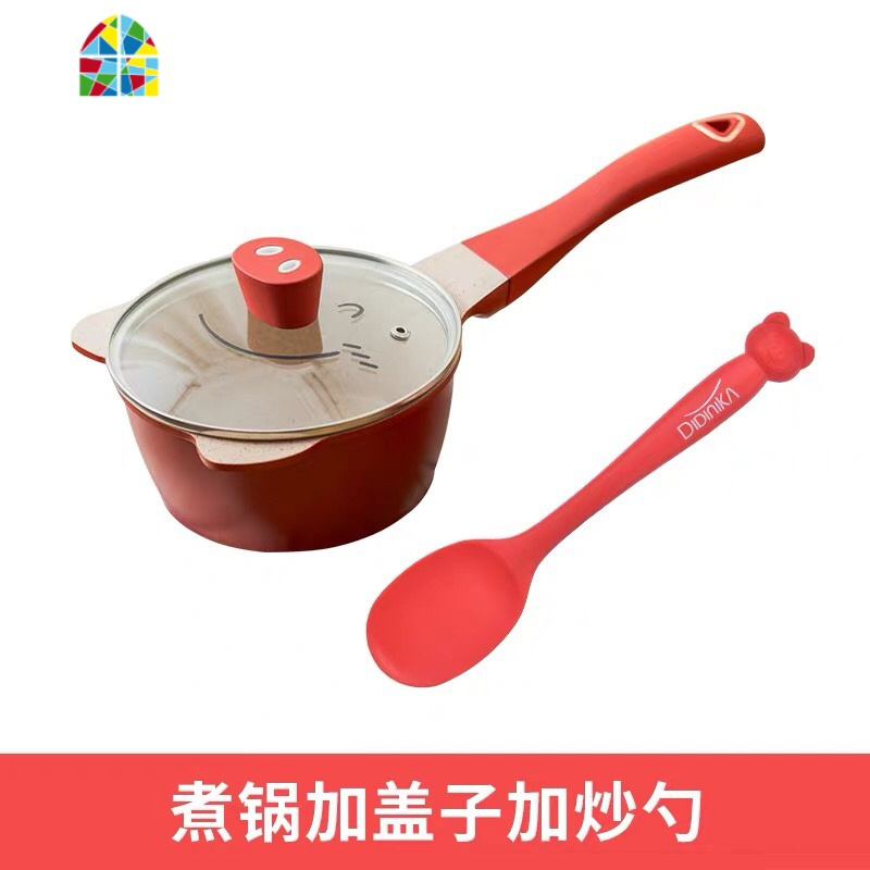 单品韩国宝宝辅食锅婴儿奶锅汤锅煎蛋锅儿童不粘锅 FENGHOU 红花朵煎锅+勺子+盖子
