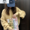 SUNTEK韩版chic宽松慵懒风火龙果红色套头圆领毛衣女冬外穿泡泡袖针织衫毛衣