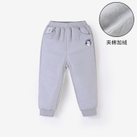 铅笔俱乐部童装男童长裤夹棉宝宝2022秋装新款儿童加绒加厚裤子 90cm 花灰