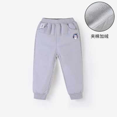 铅笔俱乐部童装男童长裤夹棉宝宝2022秋装新款儿童加绒加厚裤子 90cm 花灰