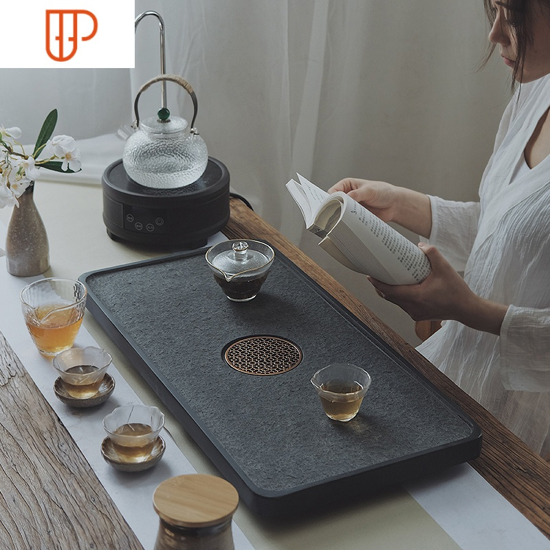 乌金石旅行茶具家用简约石头小茶台功夫全自动茶道烧水壶一体 国泰家和 陶金8头茶道配件组合