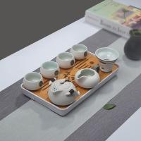 白瓷陶瓷功夫茶具小套装家用整套客厅办公实木茶盘大茶台茶壶茶杯 企鹅四杯+中茶白