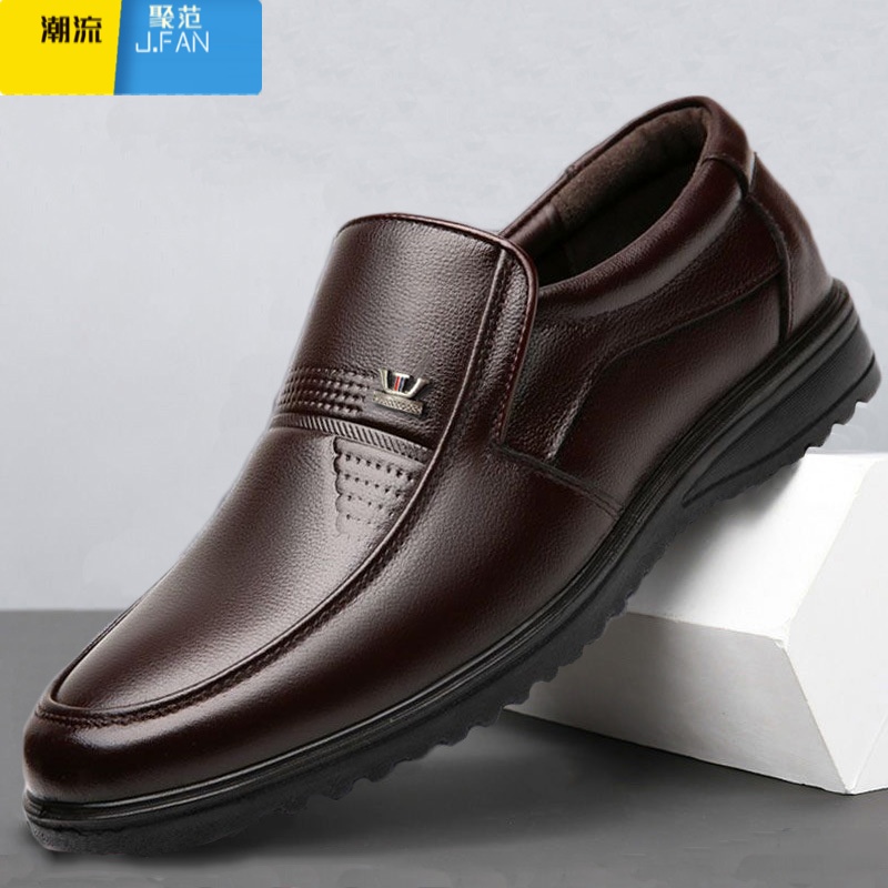 聚范皮鞋男鞋新款正装休闲防滑软底软面透气中老年爸爸工作鞋子高清大图