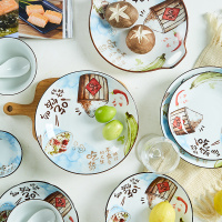 富昱景 景德镇碗碟套装北欧风家用餐具简约碗筷碟子陶瓷碗盘子碗筷可微波 8人食