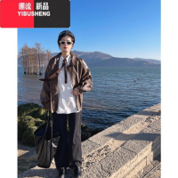 YIBUSHENG美拉德穿搭咖色皮衣外套女春高级感美式复古短款PU皮夹克上衣