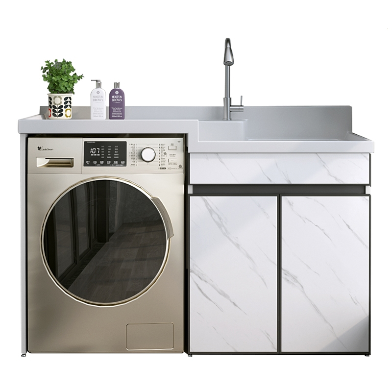 符象大理石石纹洗衣机柜组合阳台太空铝滚筒伴侣带搓板高低盆洗衣池槽