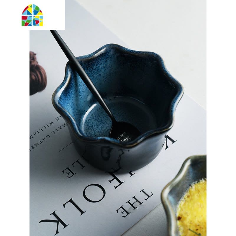 花边陶瓷小碗双皮奶甜品布丁盅宝宝蒸蛋碗烘焙舒芙蕾烤碗组合 FENGHOU 布丁碗-浅蓝3只装图片
