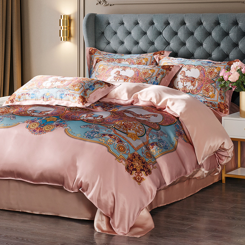 诗贝妮欧式真丝四件套100桑蚕丝床上用品被套床单整幅丝绸床品套件