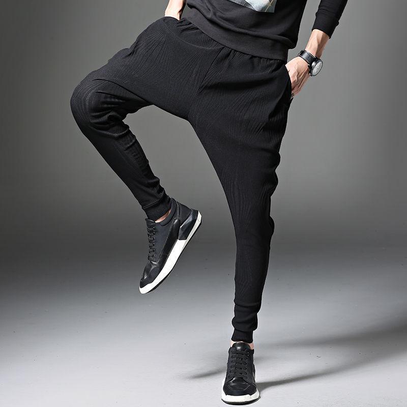 梵克公牛哈伦裤男士小脚休闲裤常规束脚收口长裤子男季潮流拉裆 黑色