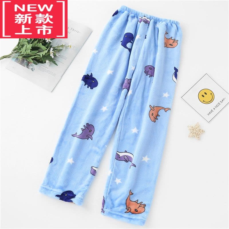 可莉允儿童睡裤宝宝珊瑚绒暖暖裤秋冬女童加绒保暖单裤男童法兰绒家居裤保暖裤图片