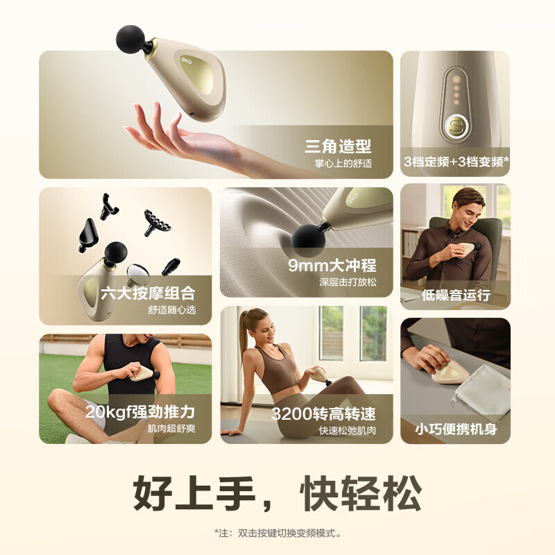 SKG F3-3筋膜枪 专业级按摩仪器 振动放松健身肌肉多功能手持式颈膜按摩枪高清大图