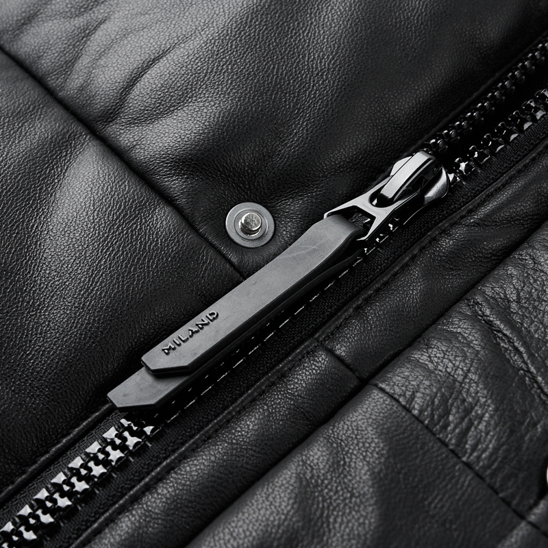 100头层真皮白鸭绒羽绒服皮夹克皮外套冬季加厚保暖中长款新款男装皮夹克海宁真皮绵羊皮高清大图