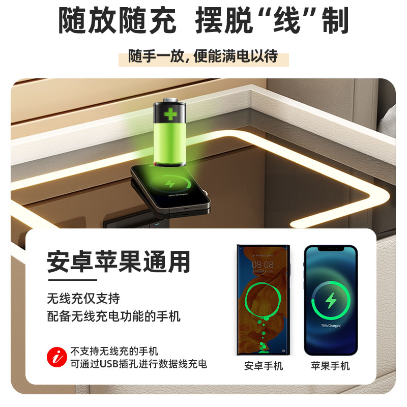 布欧格实木智能床头柜家用高清大图