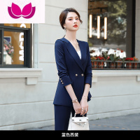七斓时尚西装外套女今年流行高端职业装气质女范小西服洋气正装套装 S参考体重85-94 蓝色单件西装